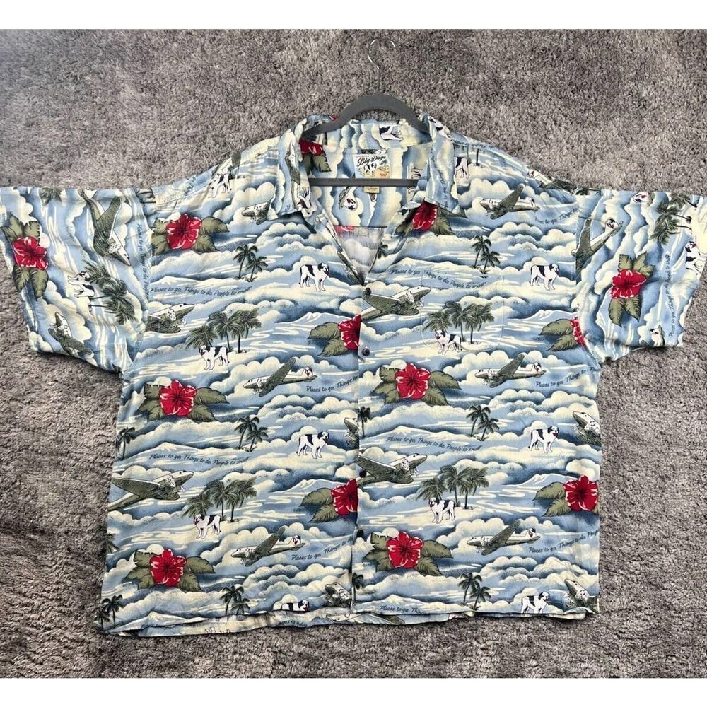 Big Dogs Shirt Airplane Print Mens Size 5X Vtg Rayon